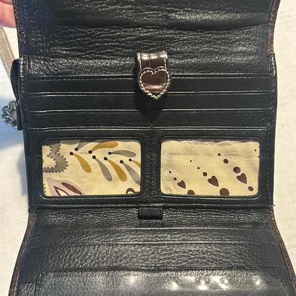 Brighton Black Brown Croc Embossed Leather Small Crossbody Organizer Wallet - Picture 5 of 11